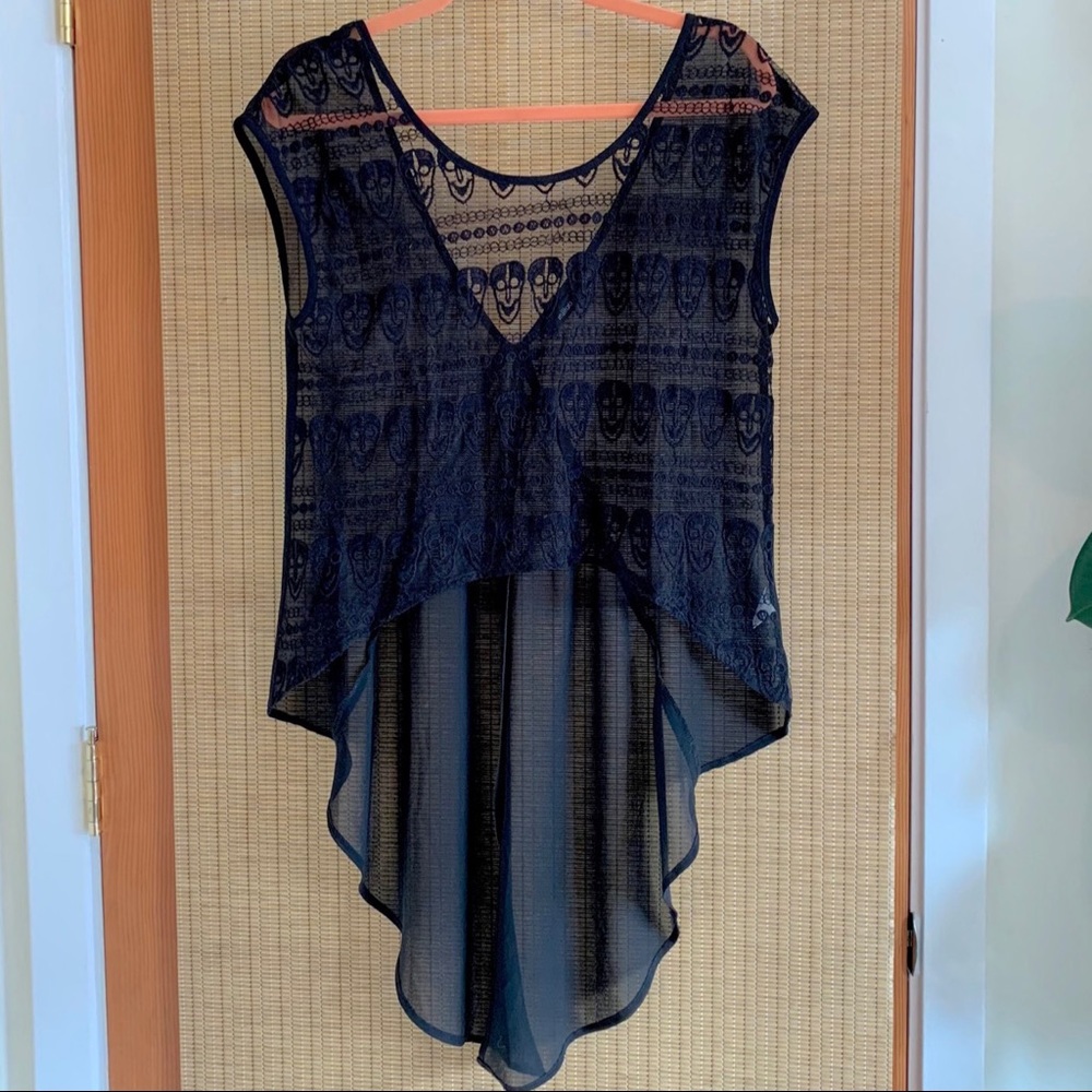 LF Millau High Low Sheer Sleeveless Skull Tunic